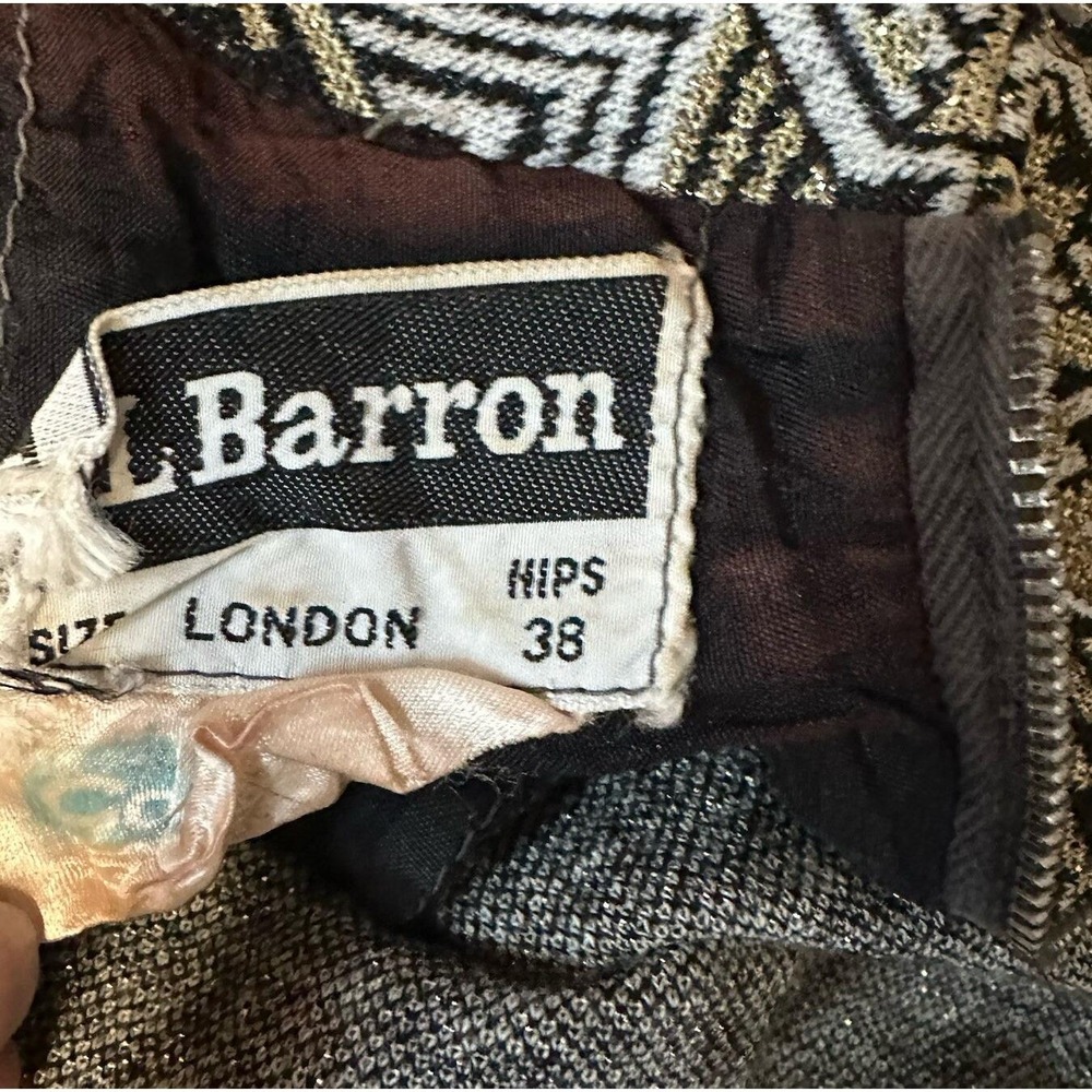 Vintage Barron London Gold Metallic Geometric Knit Drop Waist Pleated Dress 14 - Picture 5 of 13